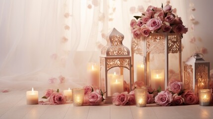 Wedding background, candles, delicate decor, and space for love-filled declarations