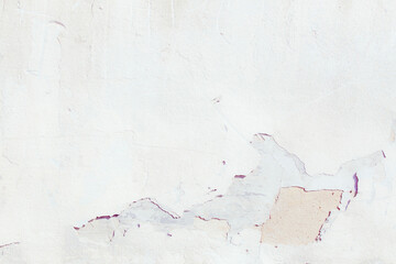 White plaster wall with deep scratches and chips. Various variations of abrasions. Can be used as a background or poster. Fragment of a wall with bumps and peeling paint. - obrazy, fototapety, plakaty