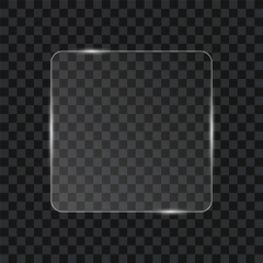 Square glass plate on transparent background, vector illustration.
