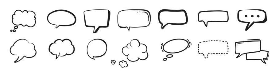 Hand drawn sketch elements speech bubble on transparent background