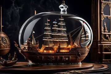 Fototapeta na wymiar The Intricate Beauty of a Small Ship in a Bottle - A Masterpiece of Artistry and Imagination Encased, Symbolizing the Boundless Spirit of Adventure and the Uncharted Seas of Creativity
