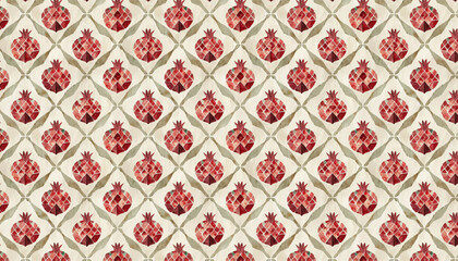 retro pop seamless pomegranate motif watercolor pattern, vector graphic resources