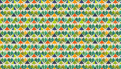 retro pop seamless tree motif watercolor pattern, vector graphic resources
