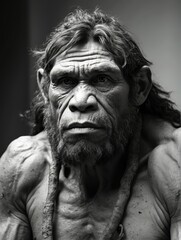 Male Neanderthal man portrait, cave man
