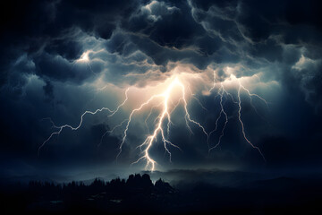 lightning strike, thuderstorm, lightning on road - obrazy, fototapety, plakaty