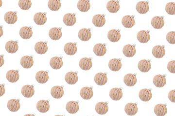 Pattern of colorful Christmas decorations balls on a white background. Minimal New Year decoration concept. CreativeChristmas idea background.