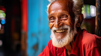 An elderly man with a wide smile and a kind heart