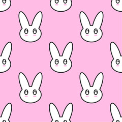 White cute bunnies on pink background. Vector seamless pattern. Best for textile, print, wallpapers, and festive decoration.