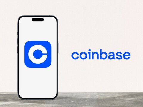 coinbase logo is displayed on a smartphone, stock exchange, cryptocurrency charts, bitcoin, investment, blockchain, trading, growth, success