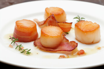 Sea scallops wrapped in bacon and seared