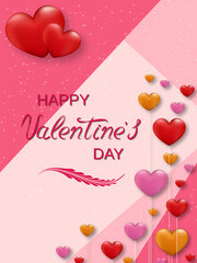 Valentine's Day elegant vector illustration. Pink background with hearts and lettering