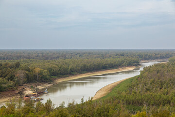 The Yazoo River Running Low with Exposed Sandbars Due to Drought; Through the Forest Near Vicksburg National Military Park in Mississippi - 694570512