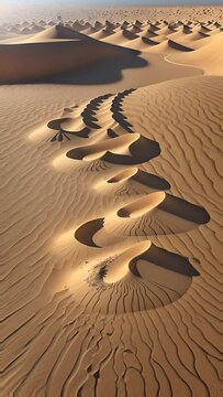 sand dunes in the desert, relaxing rhythmic background, human footprints in the desert, moving background, vertical video, concept: relaxing background, nature, landscape, climate change