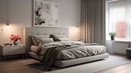 Cozy and comfortable room with beige and light grey colors