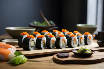 Concept photo shoot of a plate of sushi varieties