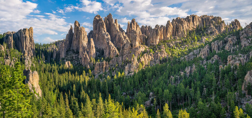 Early morning view of the Cathedral Spires formation at Custer Sate Park - South Dakota from the...