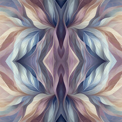 Mirror Image Square Abstract Symmetrical Seamless Background Design in swirling serene patterns of pastel blue, lavender, pink and beige - obrazy, fototapety, plakaty
