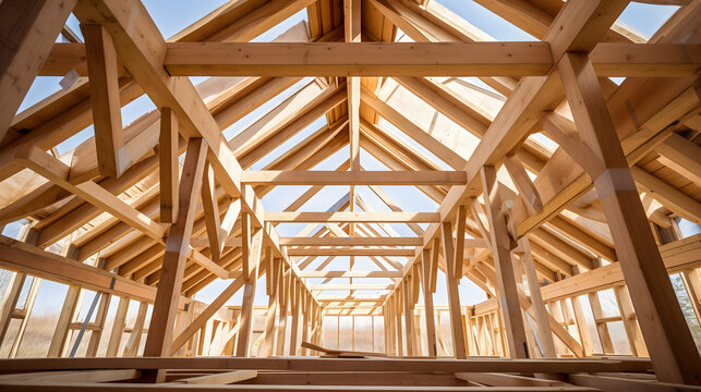 La charpente en bois d'une maison en construction.