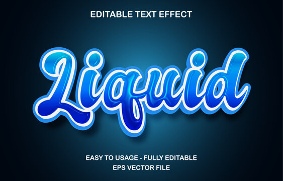 Liquid editable text effect template, 3d cartoon blue glossy style typeface, premium vector