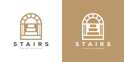 Creative Stairs Hope Logo. Road, Door, The Way to Heaven Logo Icon Symbol Desing Template. - obrazy, fototapety, plakaty