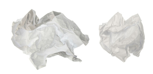 Pieces of Crumpled White Paper, Backlit From Below. Visible Creases and Unevenness on 2 Pieces of Cardboard. No Background. Grunge Demaged Paper Balls. Paper Trash. Wastepaper.