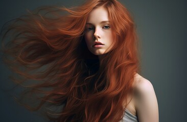 Obraz premium Beautiful brunette with loose hair. Female portrait with colorful painted face. Generate ai