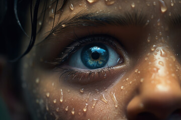 The child's eyes glisten with tears, portraying a moment of emotional vulnerability and sorrow. Concept of empathy and compassion. Generative Ai.