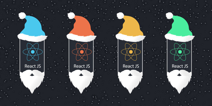 React JS new year set. React Native mobile app. Development concept in a modern flat style, icons, logo. Flat stock vector illustration.