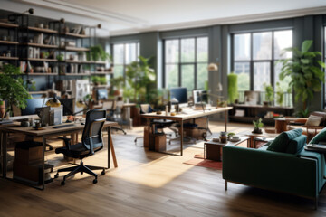 A shared workspace within a residential building, fostering a collaborative work environment....
