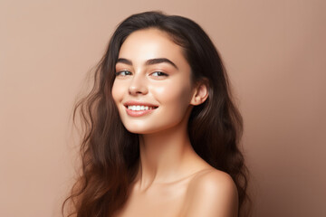 Portrait of a beautiful young brunette woman with clean fresh skin.