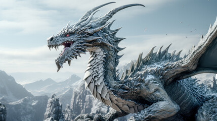 Dragon in the Mountains Angry and Dangerous Digital Art Illustration Wallpaper Cover 