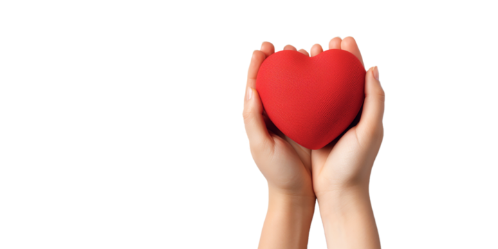 hand holding red heart, transparency background