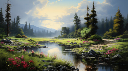 The Tranquility and Serenity of Peaceful Landscapes Wallpaper. Generative AI