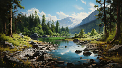 Fototapeta na wymiar The Tranquility and Serenity of Peaceful Landscapes Wallpaper. Generative AI