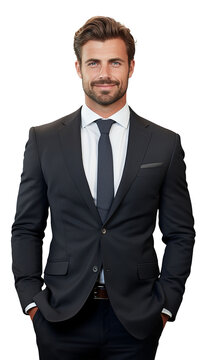 handsome man wearing formal suit, transparency background