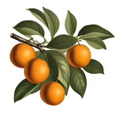 branch with oranges vintage illustration drawing. Isolated on transparent background