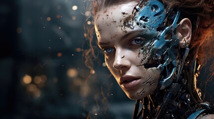 AI concept. Artificial intelligence technology. Futuristic female android, robot. AI Generated
