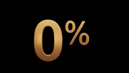 3D gold animation of 0 percent with black screen