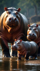 hippopotamus in water - obrazy, fototapety, plakaty