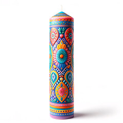 Vibrant Folk Art: Hand-Painted Decorative Candle