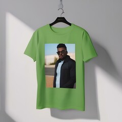 A person wearing a customizable T-shirt with a print mockup2