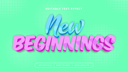 Green blue and purple violet new beginnings 3d editable text effect - font style