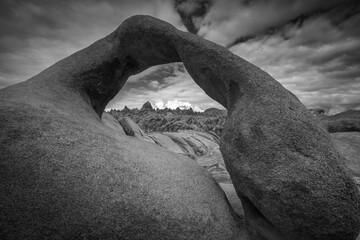 Natural rock arch known as Mobius Arch, Located in the Alabama Hills, California.