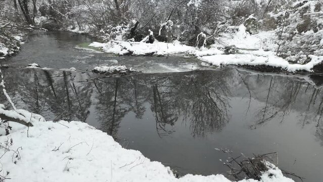Winter view of Iskar river near Pancharevo lake, Sofia city Region, Bulgaria