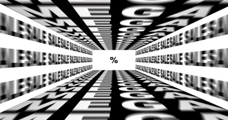 Mega Sale modern tunnel motion design. Mega Sale 4K resolution kinetic typography loop animation. Concept of sales shopping social media background