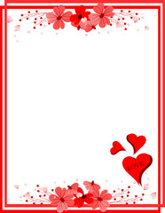 Romantic Frame. Valentine Background. Flower Heart Border.