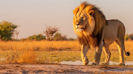 a male lion panthera leo stands surveying his territory