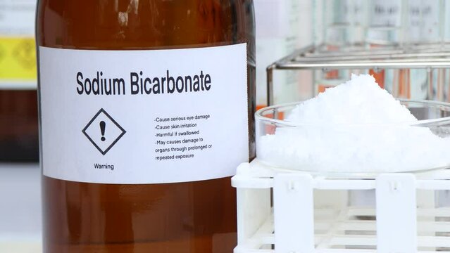Sodium Bicarbonate in chemical container , chemical in the laboratory and industry, Raw materials used in production or analysis