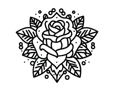 Old tattoo school black rose symbol isolated on transparent background, vector illustration. vintage tattoo