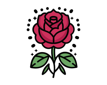 Old tattoo school colored rose symbol isolated on transparent background, vector illustration. vintage tattoo